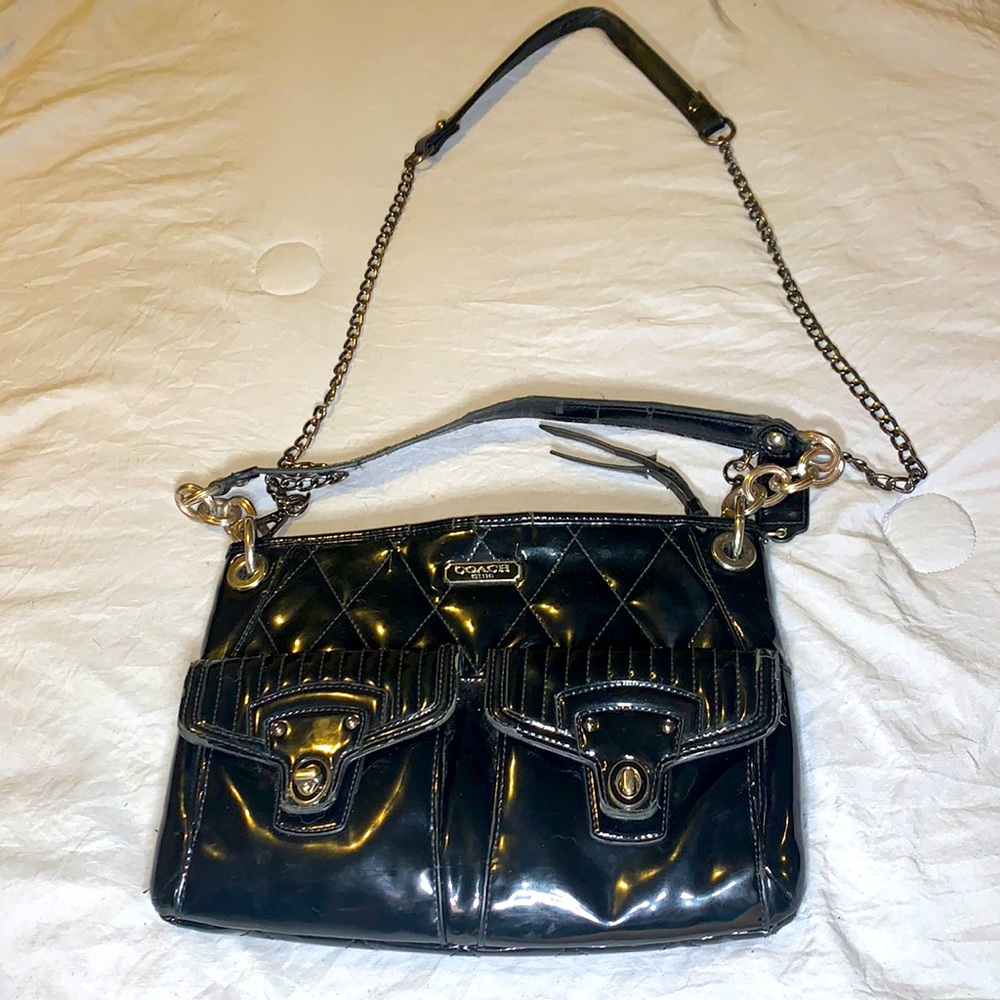 Coach Poppy Liquid Gloss Black Patent Shoulder Bag
